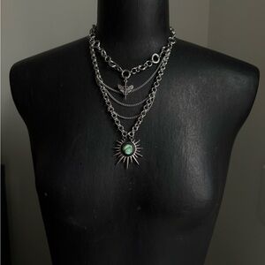 Labradorite chainmaille Layered Pendant Necklace with moth goth witchy choker